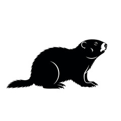 Black and White Groundhog Silhouette on White Background.