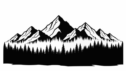 Majestic Mountain Range Silhouette with Dense Forest Landscape.