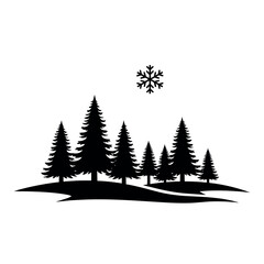 Obraz premium Winter Forest Pine Tree Silhouette with Snowflake.