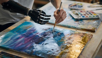 Prosthetic hand creating vibrant art