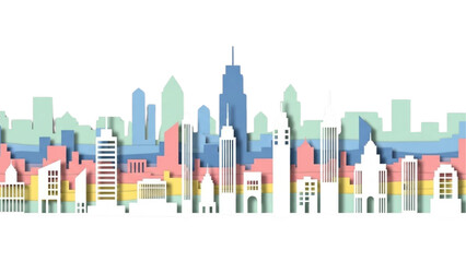 Obraz premium Abstract 3D Paper Cut City Skyline Background with Layered Architecture and Pastel Colors.