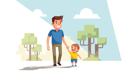Father and son walking in the park on a sunny day, enjoying quality time together