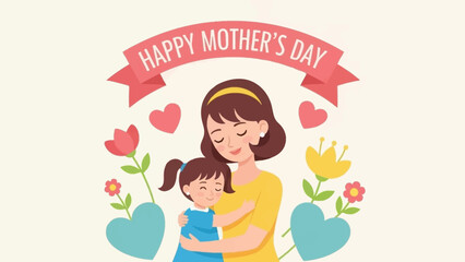 Happy Mother's Day celebration illustration of a caring mother and daughter