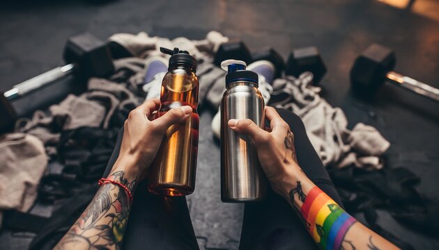 Post-workout hydration with bottles - Powered by Adobe
