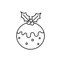Christmas Pudding Icon – Festive Holiday Dessert with Holly Leaves Outline for Winter and Seasonal Designs