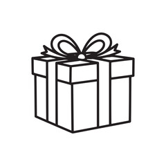 Christmas Gift Box Outline Icon – Festive Wrapped Present with Ribbon Bow for Holiday and Winter Designs