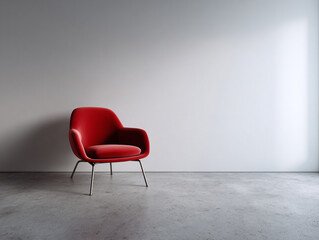 A sleek minimalist room with a single bold red chair.