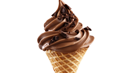 Chocolate ice cream cone with shavings isolated on a transparent background