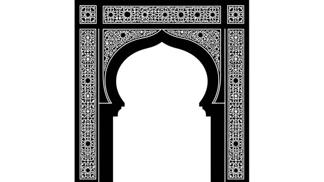 Elegant Islamic Archway Design with Intricate Black and White Geometric Patterns