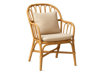 Wicker rattan armchair with cushion and transparent background