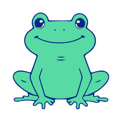 Illustration of a cartoon frog with a cheerful expression sitting upright on a white background