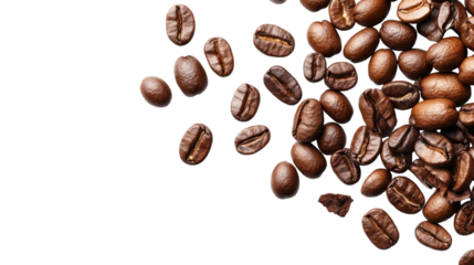 Coffee beans scattered realistic photography isolated on a transparent background