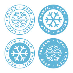 Frozen product graphic label set. Frozen food packaging signs isolated on white background. Vector illustration