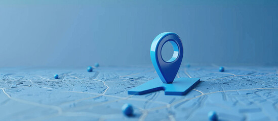 Navigation Marker's Focus: A close-up view of a vibrant blue location marker, precisely positioned on a stylized map, symbolizes a digital journey.