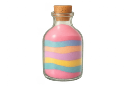 Glass bottle with colorful layered sand art craft