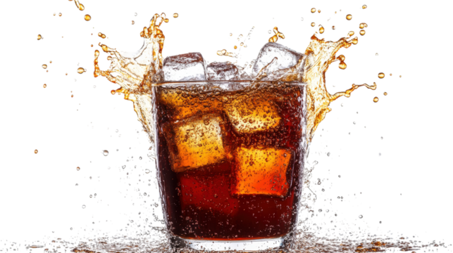 Cola splash with ice cubes isolated on a transparent background - Powered by Adobe