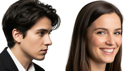 Profile Portraits Of A Man In A Suit And A Smiling Woman Isolated On Black Couple Transparent Background Professional Transparent Background