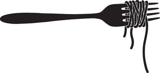 Stylized fork with spaghetti twirled around prongs illustration for designs