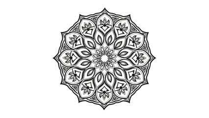 Intricate black and white floral mandala design offering a serene and symmetrical composition for
