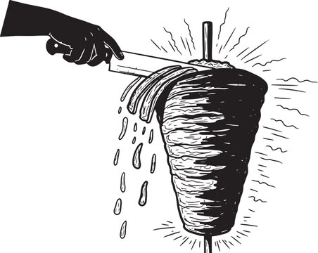 black and white shawarma being sliced clip art preview
