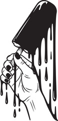 Melting chocolate popsicle being held in a hand vector illustration