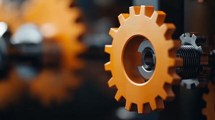 Obraz premium Interconnected Gears: An intricate system of gears interlocks to form a complex mechanism, symbolizing the elegance of precision and the dynamics of industry.