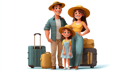Happy family ready for vacation with luggage