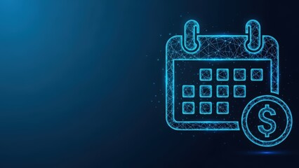 Digital calendar icon with glowing blue lines against a dark background symbolizing planning and scheduling