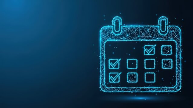 Digital calendar illustration with checkmarks for planning tasks and scheduling events
