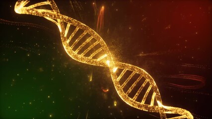 Golden D N A helix particle animation science technology medical research genetic engineering biology concept glowing abstract background - Powered by Adobe