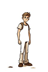 Young man with backpack standing and looking forward cartoon illustration