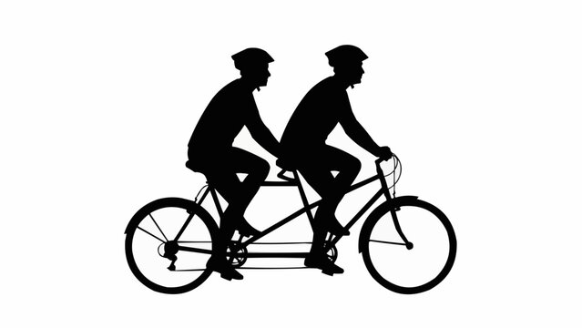 Silhouette of two people riding a tandem bicycle together, enjoying the outdoors.