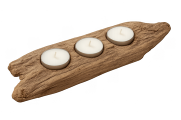 Driftwood candle holder with three rustic tea lights