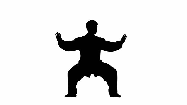 Silhouette of a person in a low stance with arms extended.