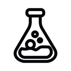 Lab flask icon with liquid and bubbles in it, symbolizes chemical experiments, science laboratories, research, and the research process