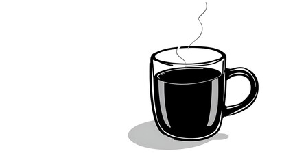Steaming coffee in a clear glass mug on a white background beverage illustration
