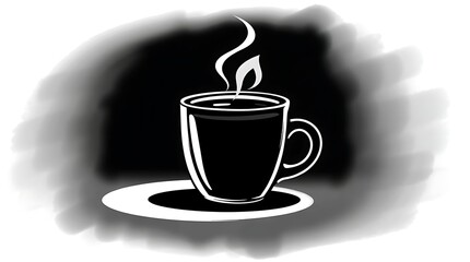 Steaming coffee cup illustration on a dark background for commercial use