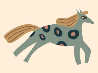 Abstract Spotted Horse Vector Illustration in Motion. The design showcases a unique artistic interpretation of a horse in motion, with bold colors and shapes.
