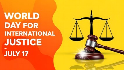 World day for international justice july 17 with scales of justice and gavel