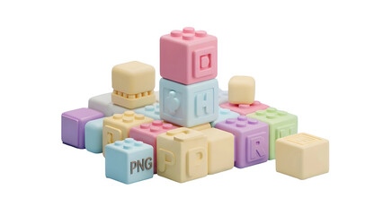 Pastel Toy Blocks &ndash; Rounded Alphabet Cubes and Bricks on Light Blue Background