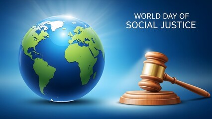 World day of social justice earth and gavel symbolizing global fairness