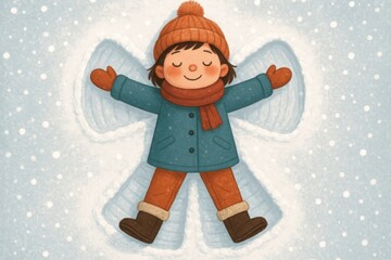 Obraz premium Joyful child making snow angel.