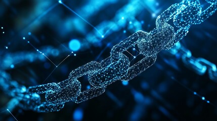 Blockchain technology connecting the world with secure digital network, stunning blue glowing chain illustrating innovation and security for business