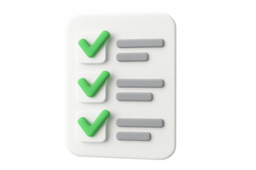 White 3d rendering checklist icon symbolizing completed tasks, productivity, and organization on a transparent background
