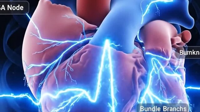 Detailed 3D Animation of Human Heart Electrical Pathway Conduction System with Visible SA Node and AV Node Activity