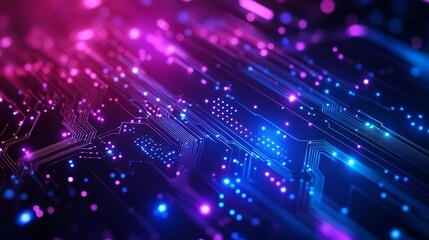 Dive into the future with this vibrant neon circuit board background, perfect for illustrating technology, innovation, and the digital world