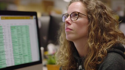Medium shot of a recruiter analyzing job matching algorithms on a computer screen highlighting machine learnings role in personalized candidate recommendations.