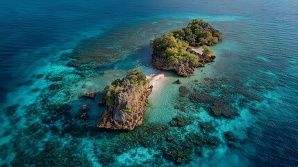 Deserted Tropical Island in Clear Turquoise Water.