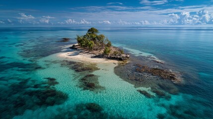 Deserted Tropical Island in Clear Turquoise Water.