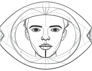 Facial sketch framed by geometric eye shapes